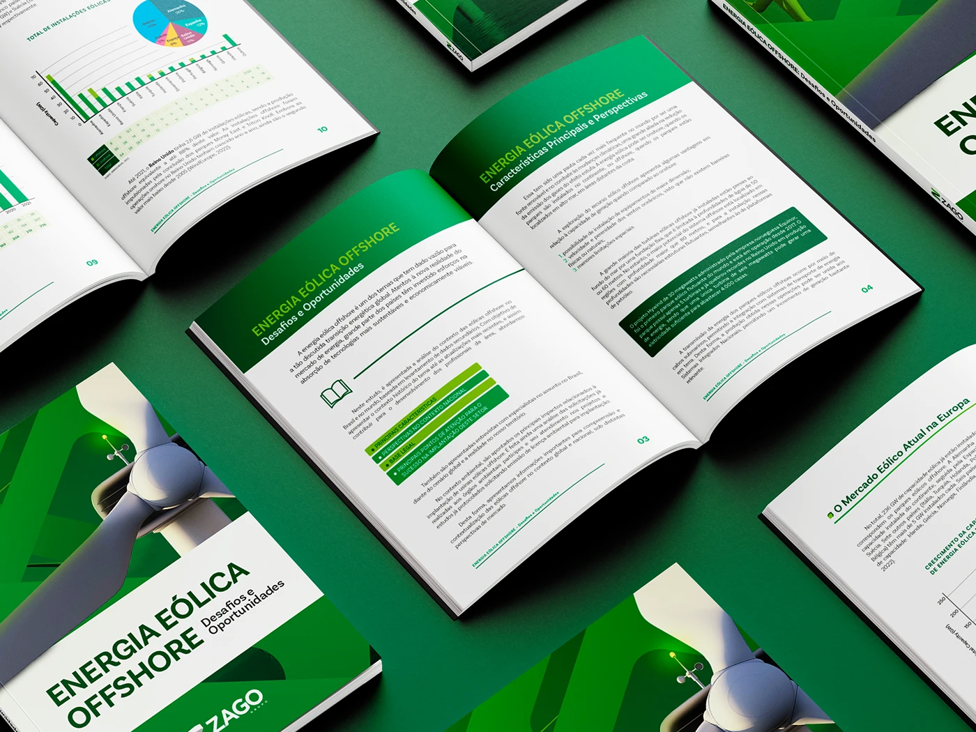 Energia eólica offshore — design editorial Grupo Zago